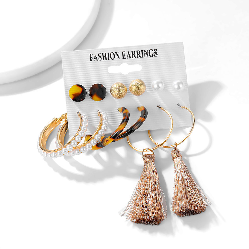Set 6Piece Set Korean Jewelry Acrylic Artificial Pearl and Circle Tassel Earrings CrossBorder Hot Selling Earrings Set 6Piece Set Korean Jewelry Acrylic Artificial Pearl and Circle Tassel Earrings CrossBorder Hot Selling Earrings