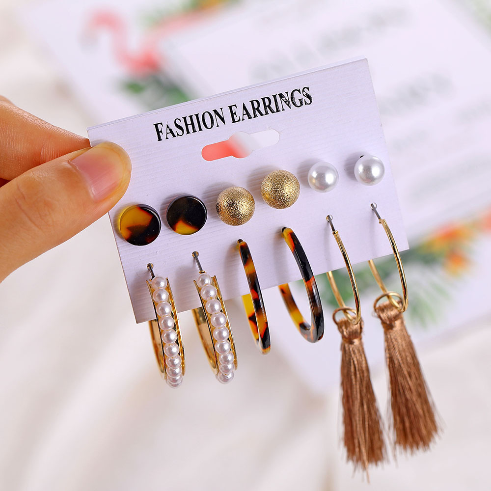 Set 6Piece Set Korean Jewelry Acrylic Artificial Pearl and Circle Tassel Earrings CrossBorder Hot Selling Earrings Set 6Piece Set Korean Jewelry Acrylic Artificial Pearl and Circle Tassel Earrings CrossBorder Hot Selling Earrings