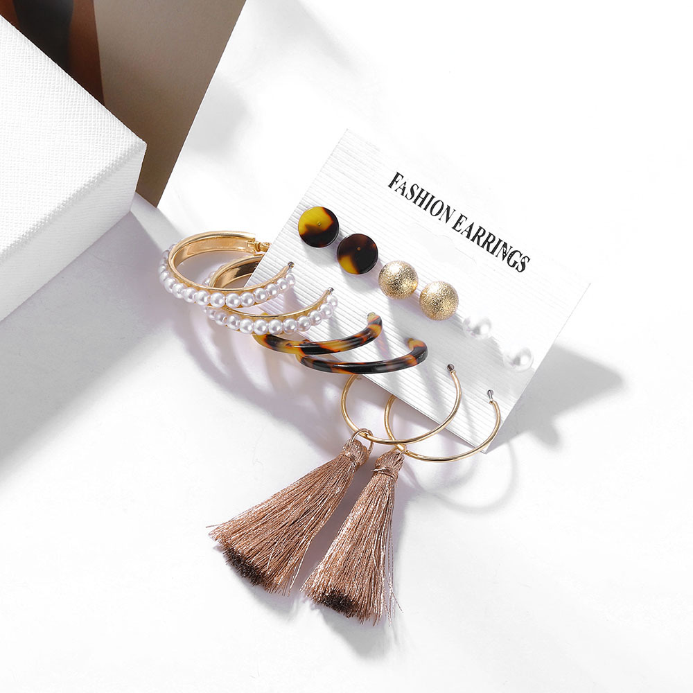 Set 6Piece Set Korean Jewelry Acrylic Artificial Pearl and Circle Tassel Earrings CrossBorder Hot Selling Earrings Set 6Piece Set Korean Jewelry Acrylic Artificial Pearl and Circle Tassel Earrings CrossBorder Hot Selling Earrings