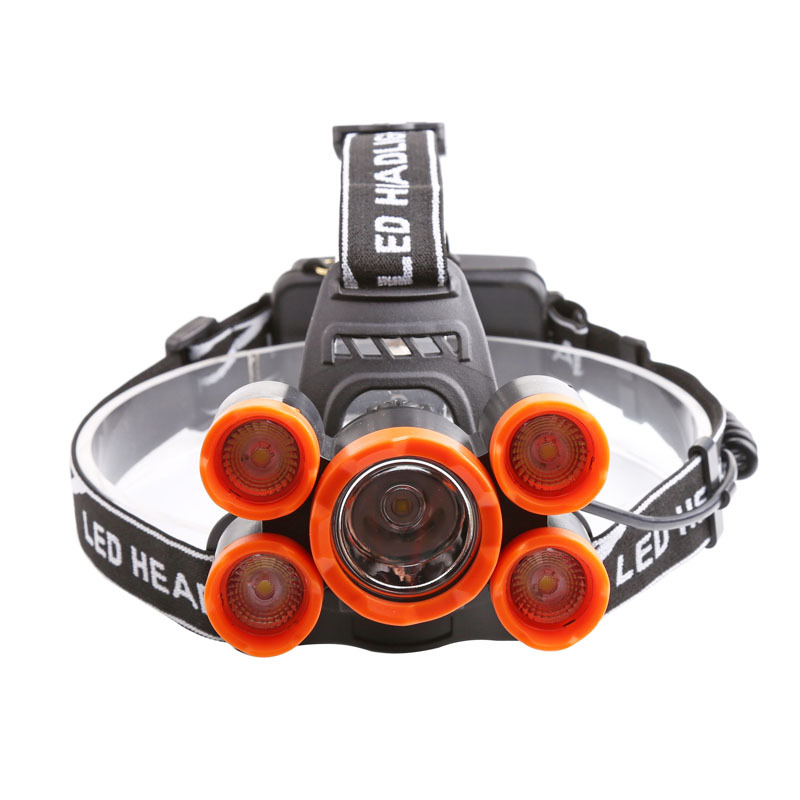 Cross-Border Amazon T6 Outdoor Lighting Major Headlamp Probe Hunting Light 5 Planes Night Night Fish Luring Lamp