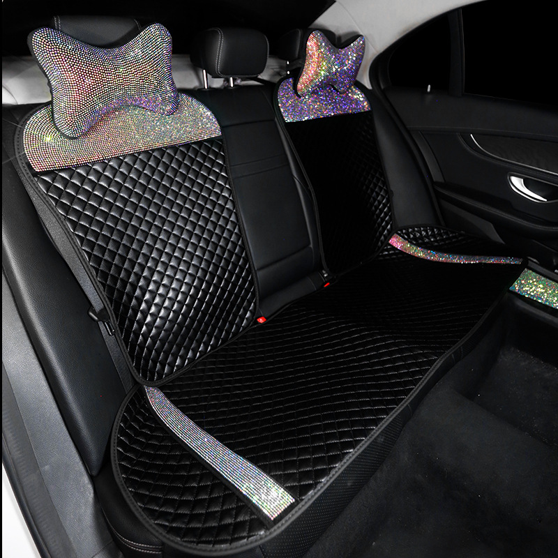 Car Cushion Non-Slip Four Seasons Small Three-Piece Diamond-Embedded Small Waist Leather Breathable Cool Pad Single Piece Rear Seat Cushion for Women