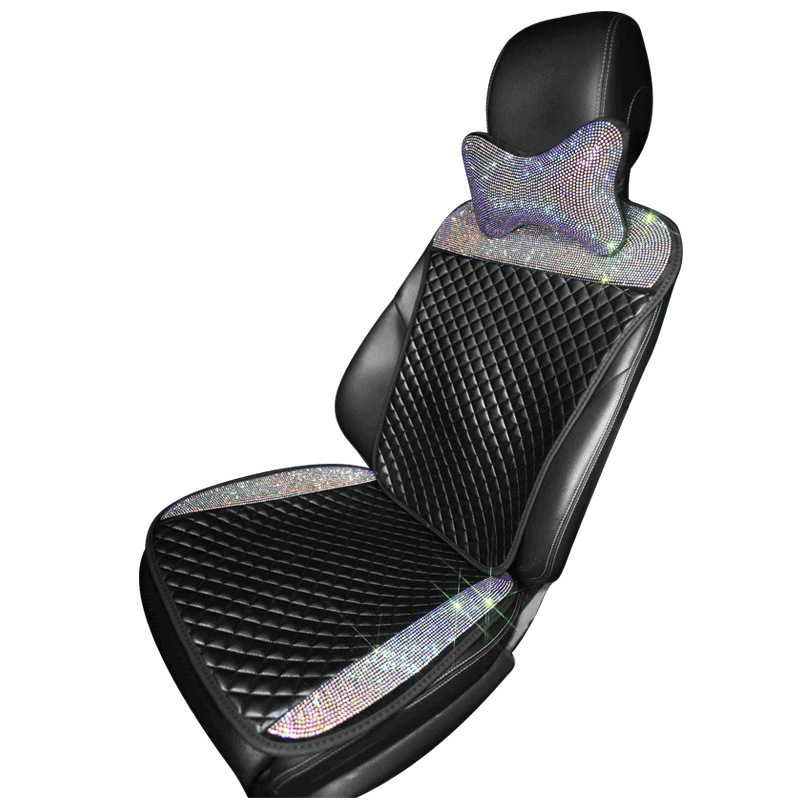 Car Cushion Non-Slip Four Seasons Small Three-Piece Diamond-Embedded Small Waist Leather Breathable Cool Pad Single Piece Rear Seat Cushion for Women