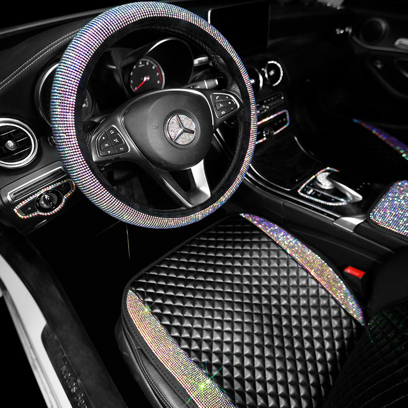 Car Cushion Non-Slip Four Seasons Small Three-Piece Diamond-Embedded Small Waist Leather Breathable Cool Pad Single Piece Rear Seat Cushion for Women