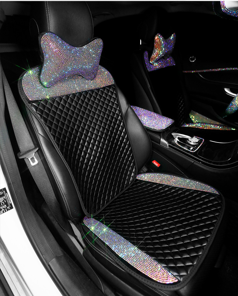 Car Cushion Non-Slip Four Seasons Small Three-Piece Diamond-Embedded Small Waist Leather Breathable Cool Pad Single Piece Rear Seat Cushion for Women