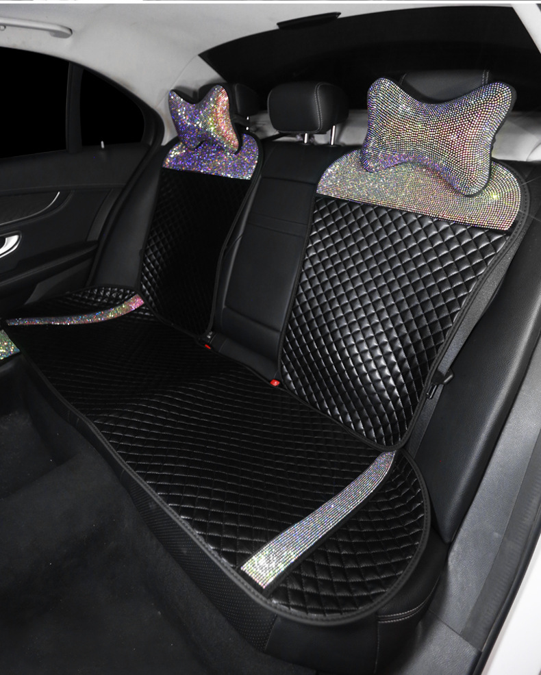 Car Cushion Non-Slip Four Seasons Small Three-Piece Diamond-Embedded Small Waist Leather Breathable Cool Pad Single Piece Rear Seat Cushion for Women