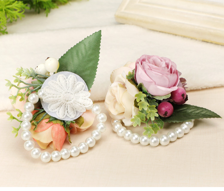 Wrist Flower Bridesmaid Sisters Group Artificial Flower Bracelet Wedding Ceremony and Wedding Celebration Supplies Whole