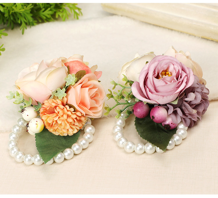 Wrist Flower Bridesmaid Sisters Group Artificial Flower Bracelet Wedding Ceremony and Wedding Celebration Supplies Whole