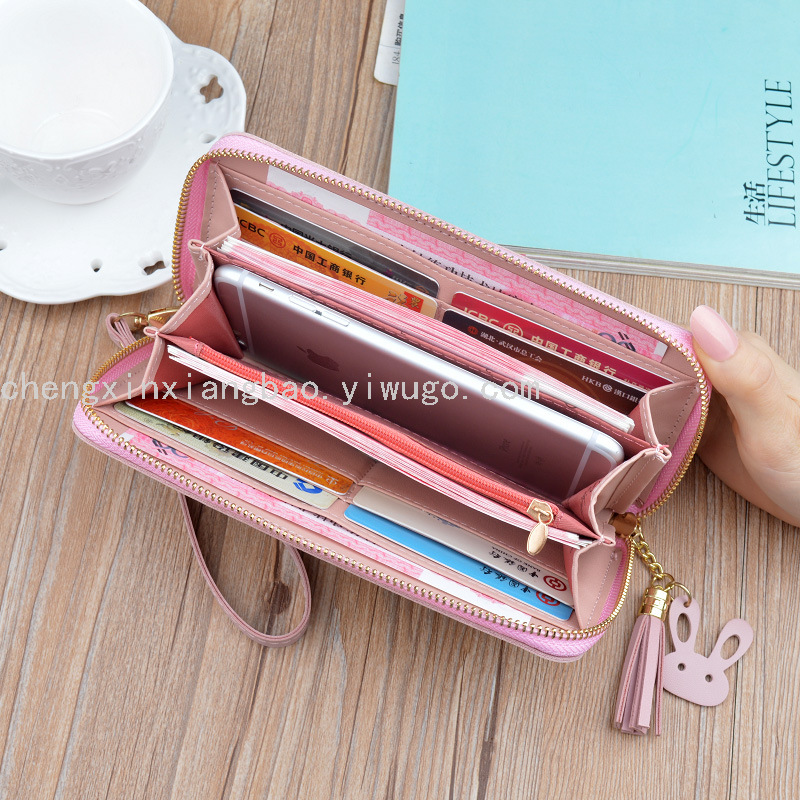 Women&#039;s Wallet Single-Pull Bag Fashion Women&#039;s Bag Pu Large Clutch Simple Zipper Wallet Wrist Strap Mobile Phone Bag