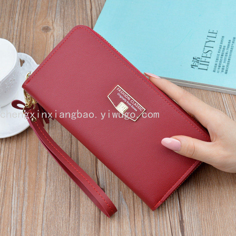 Women's Wallet Single-Pull Bag Fashion Women's Bag Pu Large Clutch Simple Zipper Wallet Wrist Strap Mobile Phone Bag