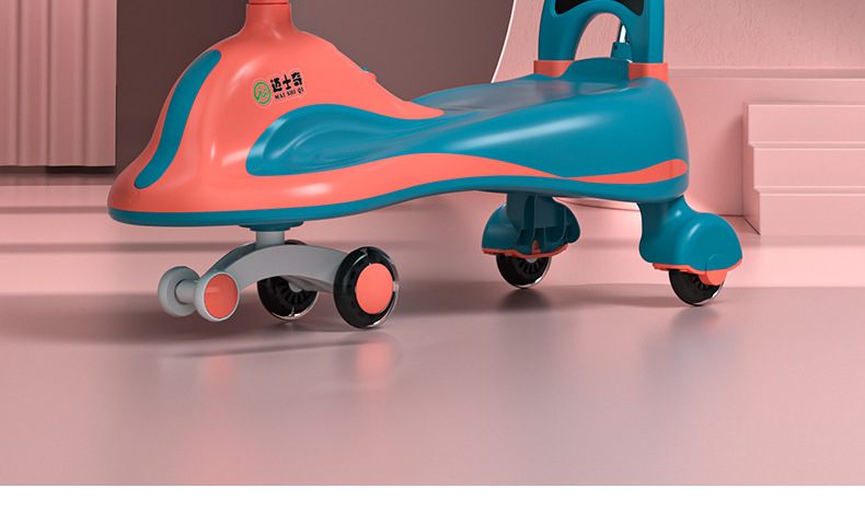 Baby Swing Car Universal Silent Wheel Cyan Cool Music Bobby Car Adults Can Do Anti-Flip Luge