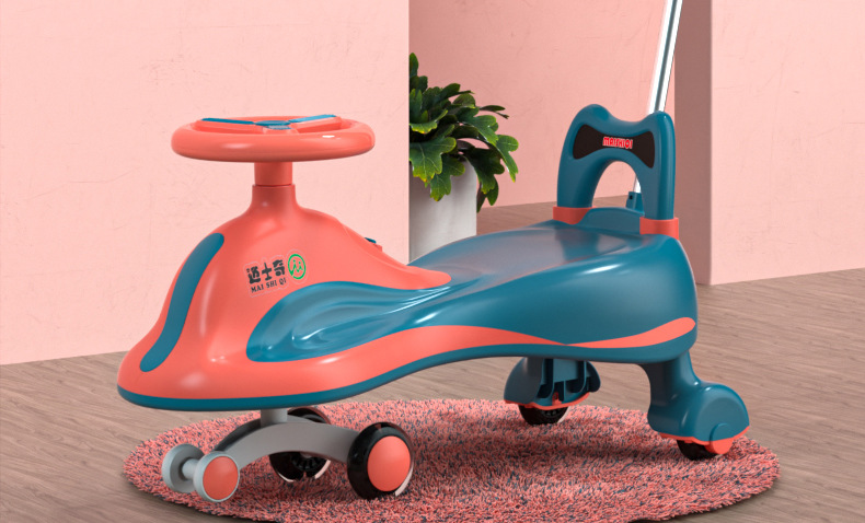 Baby Swing Car Universal Silent Wheel Cyan Cool Music Bobby Car Adults Can Do Anti-Flip Luge