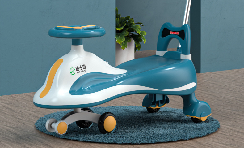 Baby Swing Car Universal Silent Wheel Cyan Cool Music Bobby Car Adults Can Do Anti-Flip Luge