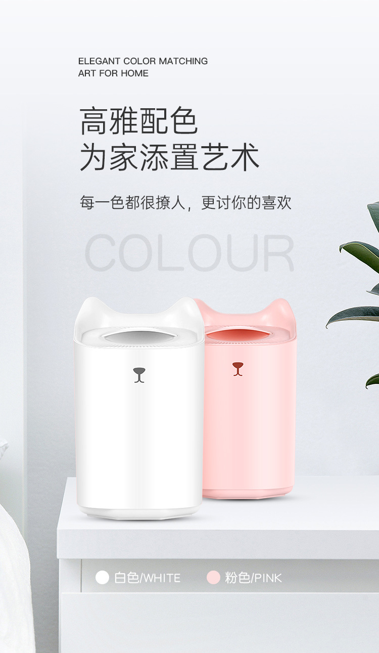 New Cross-Border Cool Cat Humidifier USB Car Desktop Portable Fragrance Air Purifier Colorful Night Lamp