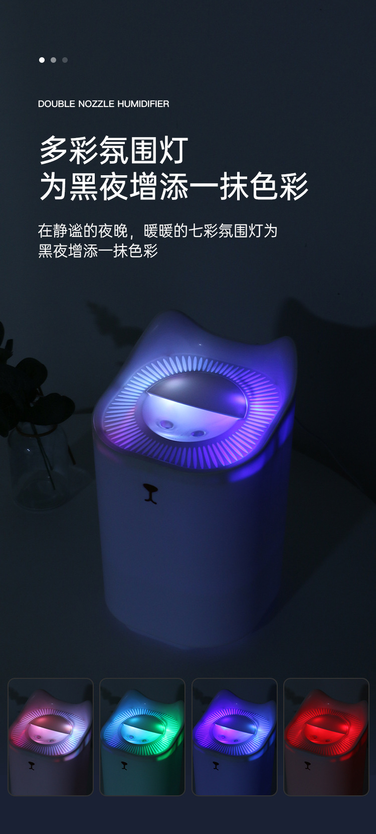 New Cross-Border Cool Cat Humidifier USB Car Desktop Portable Fragrance Air Purifier Colorful Night Lamp