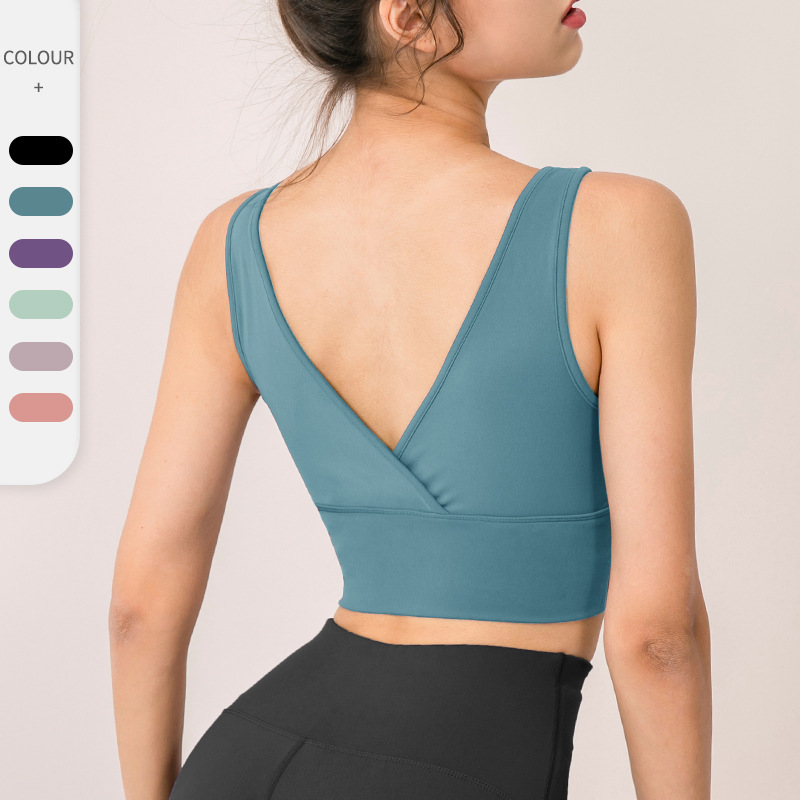 New Double-Sided Brocade Nude Feel Yoga Bra Shockproof Push up Sports Bra Running Fitness Sports Vest 02721