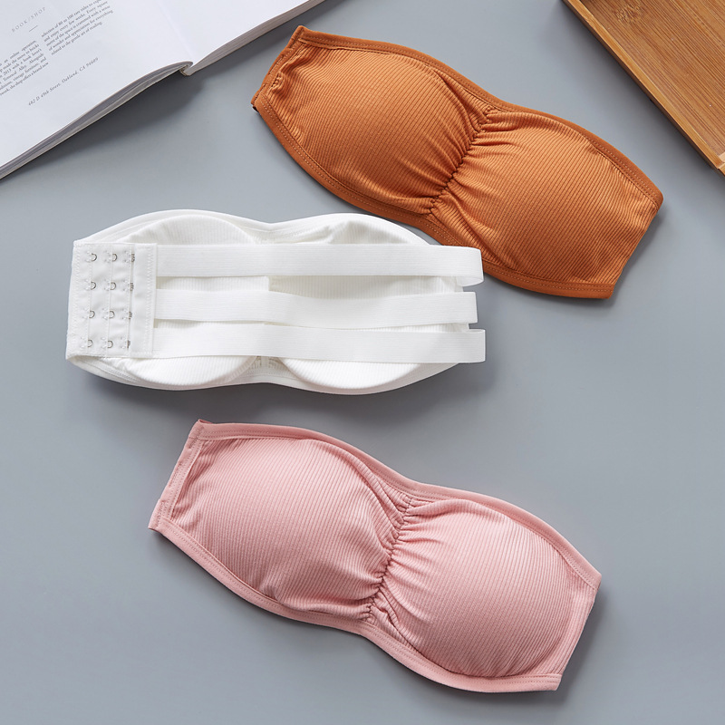 New Thread Strapless Bra and Undershirt Tube Top Anti-Exposure Sexy Push up with Breast Pads One-Piece Strapless Bottoming Underwear