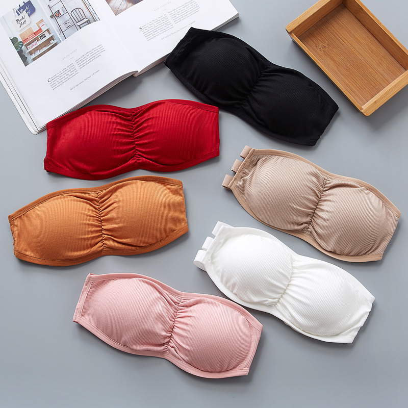 New Thread Strapless Bra and Undershirt Tube Top Anti-Exposure Sexy Push up with Breast Pads One-Piece Strapless Bottoming Underwear