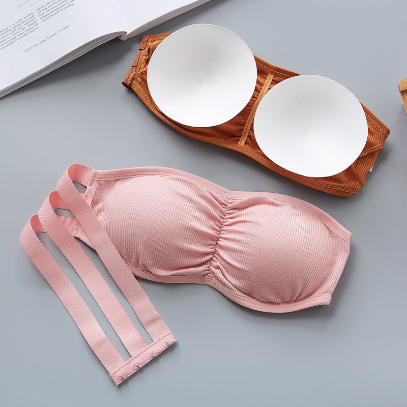 New Thread Strapless Bra and Undershirt Tube Top Anti-Exposure Sexy Push up with Breast Pads One-Piece Strapless Bottoming Underwear