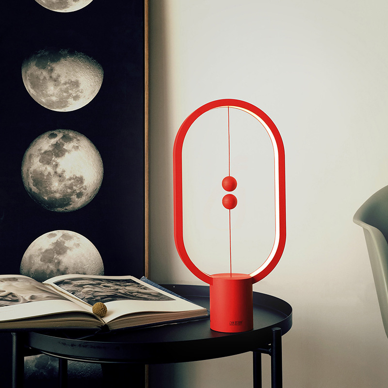 Hengpro Balance Light Magnetic Suspension Lights Red Table Lamp Creative Small Night Lamp Bedroom Bedside Lamp Gift