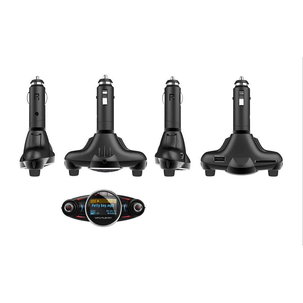 Bt08 New Big Eyes Double Head FM Car Bluetooth MP3 Double Knob Cool Light Large Screen Display Voltage