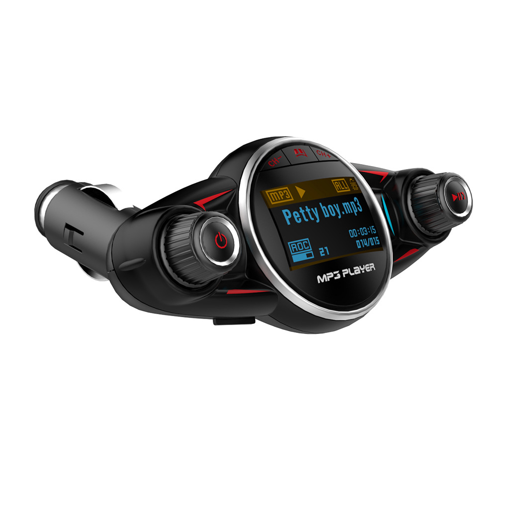 Bt08 New Big Eyes Double Head FM Car Bluetooth MP3 Double Knob Cool Light Large Screen Display Voltage