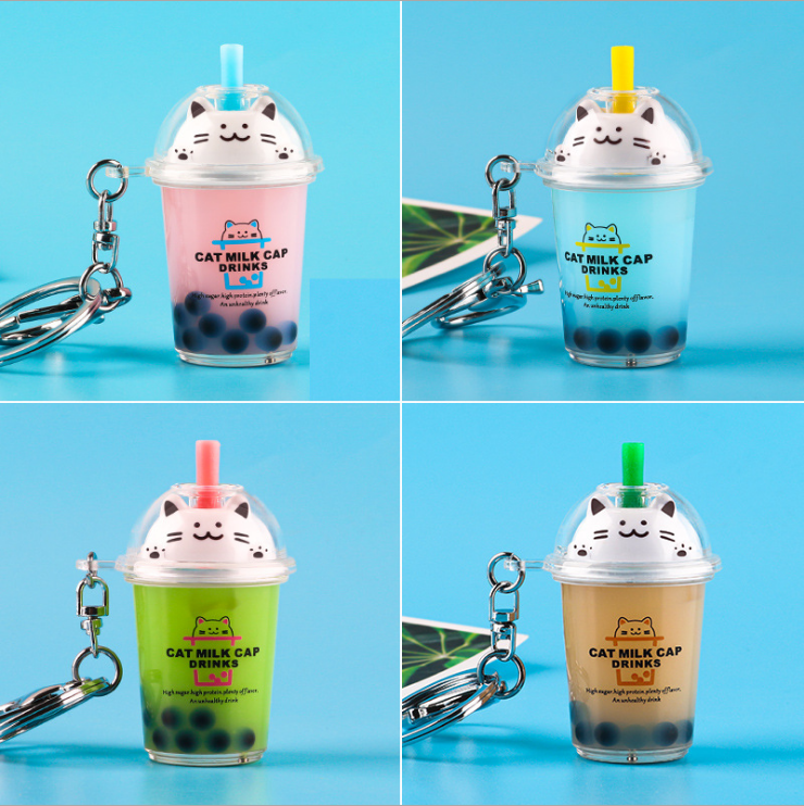 Creative Cute Cool Milk Tea Key Chain Car Key Chain INS Net Red Couple Cartoon Hipster Pendant Female