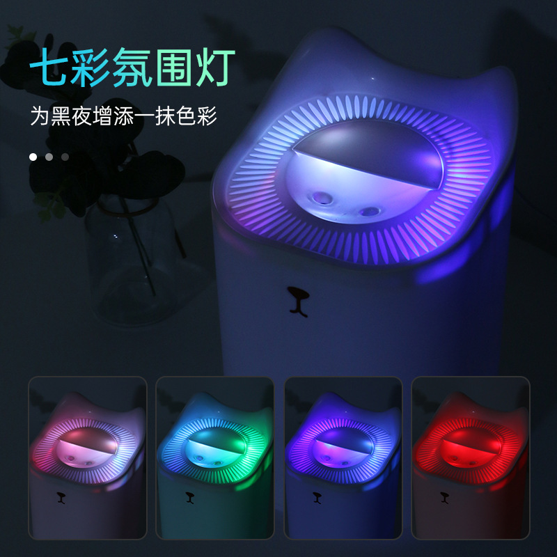 New Cross-Border Cool Cat Humidifier USB Car Desktop Portable Fragrance Air Purifier Colorful Night Lamp