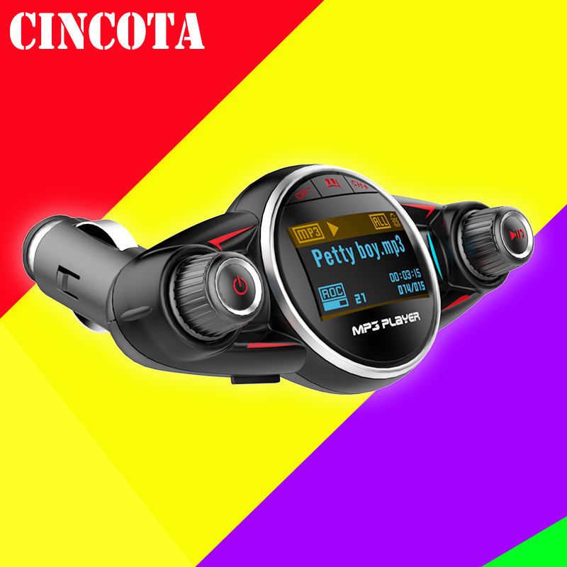 Bt08 New Big Eyes Double Head FM Car Bluetooth MP3 Double Knob Cool Light Large Screen Display Voltage