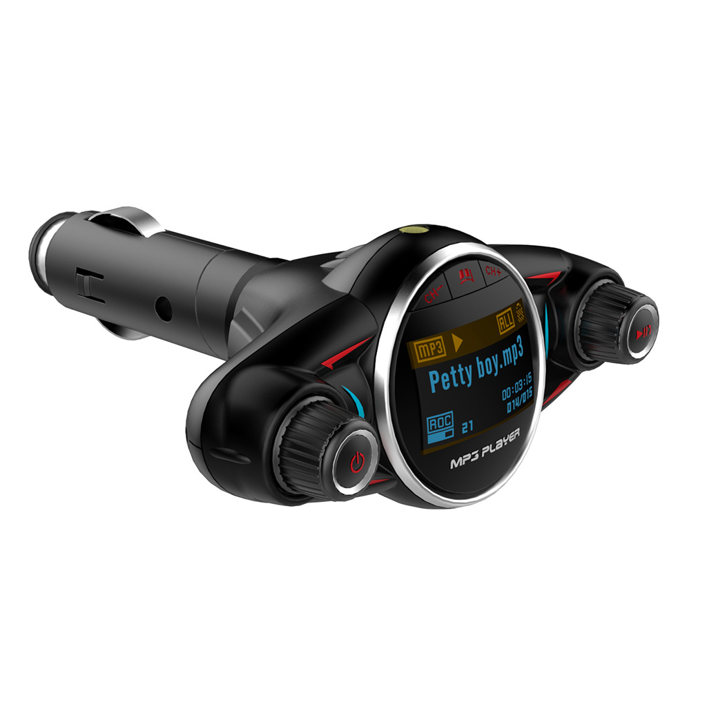 Bt08 New Big Eyes Double Head FM Car Bluetooth MP3 Double Knob Cool Light Large Screen Display Voltage