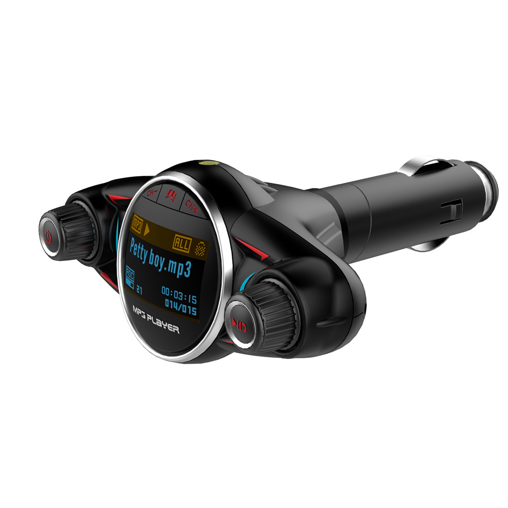 Bt08 New Big Eyes Double Head FM Car Bluetooth MP3 Double Knob Cool Light Large Screen Display Voltage
