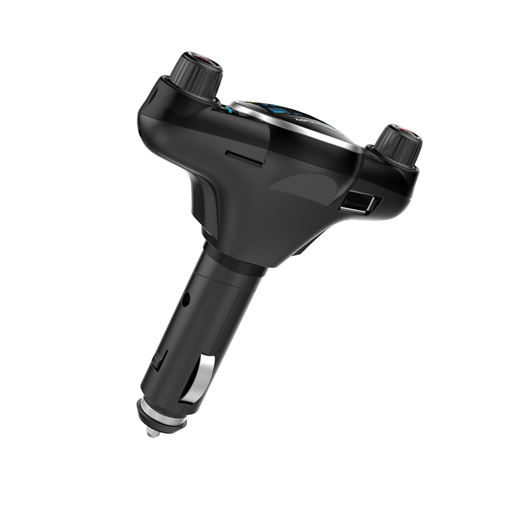 Bt08 New Big Eyes Double Head FM Car Bluetooth MP3 Double Knob Cool Light Large Screen Display Voltage