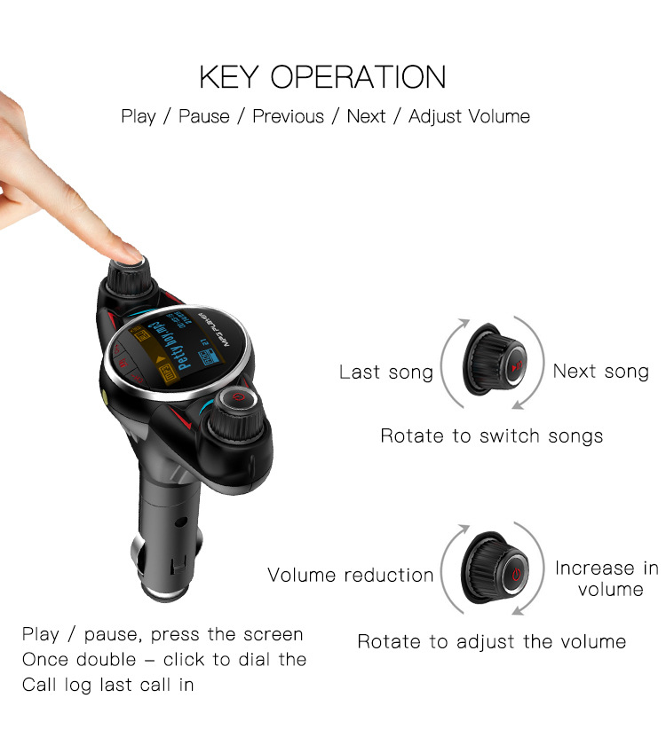 Bt08 New Big Eyes Double Head FM Car Bluetooth MP3 Double Knob Cool Light Large Screen Display Voltage