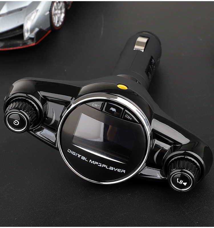 Bt08 New Big Eyes Double Head FM Car Bluetooth MP3 Double Knob Cool Light Large Screen Display Voltage