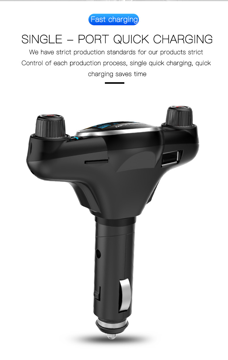 Bt08 New Big Eyes Double Head FM Car Bluetooth MP3 Double Knob Cool Light Large Screen Display Voltage