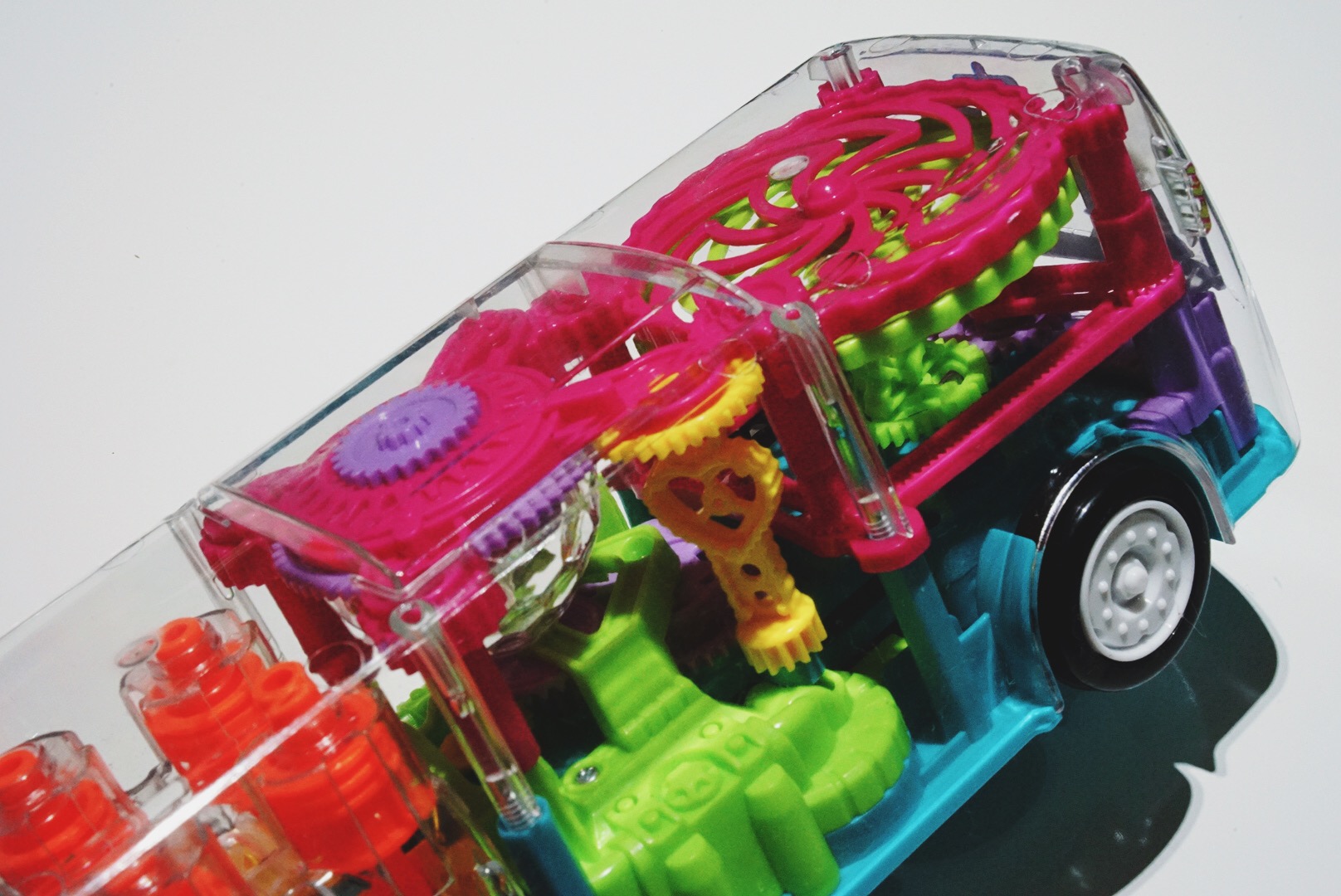 Cool Light Music Rotating Electric Bus Young Children Universal Gear Simulation Transparent Model Toy Car