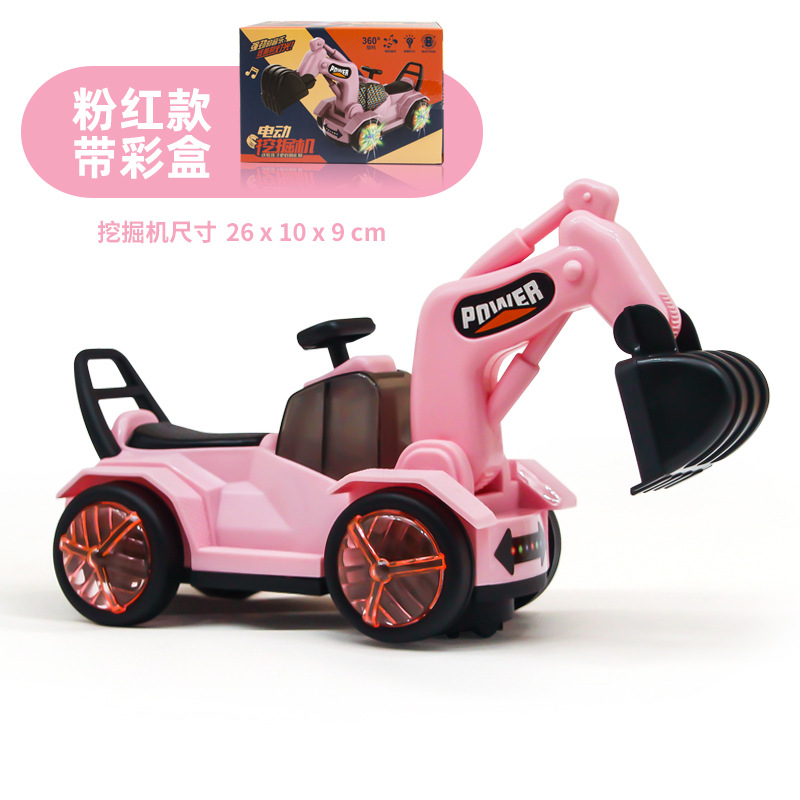 Cross-Border Children&#039;s ElectricUniversalExcavator 4D Colorful Cool Music Engineering Car Boy 3-6 Years Old Toy Car Gift