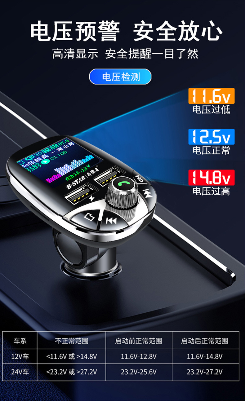 Pentium Star Cool Color Screen Remote Control Automotive MP3 Player Bluetooth Receiver Hands-Free Call Car Fast Charge