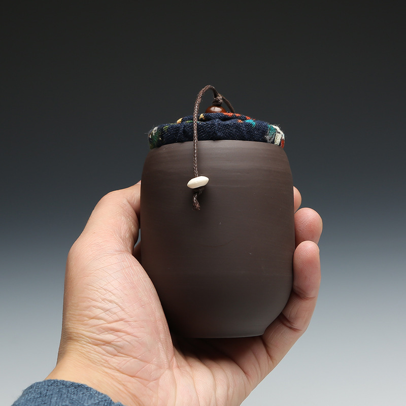 Sand Cool Tea Containers Small Number Wooden Covered Household Storage Tank Car Mounted Ceramic Pot Sealed Pot Tea Pot