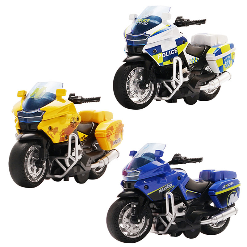 Mingyuan Simulation Iron Riding Police Motorcycle Pull Back Alloy Car 4D Model with Light Cool Racing Car Children&#039;s Toy