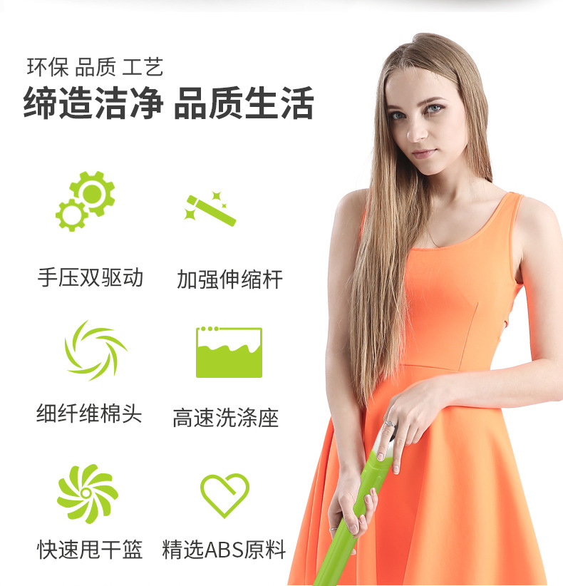 Household Cleaning Supplies Rotating Large Capacity Mop Set Household Large Roller Handle Double Drive Mop Wholesale Cross-Border