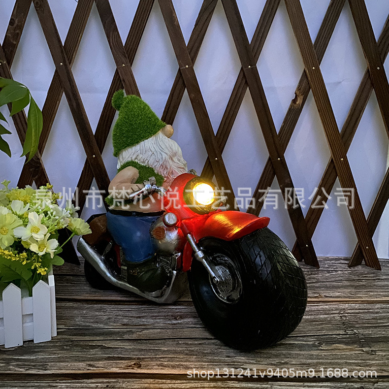 Solar Resin Crafts Flocking Dwarf Motorcycle Garden Decoration Outdoor Lawn Courtyard Resin Decorations Solar Resin Crafts Flocking Dwarf Motorcycle Garden Decoration Outdoor Lawn Courtyard Resin Decorations