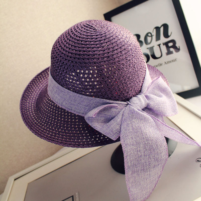 New Ribbon Curved Brim Straw Hat Spring and Summer Ladies Leisure Sun Shade Sun Protection All-Match Straw Hat Fashion Fisherman Hat Fashion