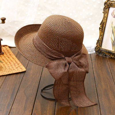 New Ribbon Curved Brim Straw Hat Spring and Summer Ladies Leisure Sun Shade Sun Protection All-Match Straw Hat Fashion Fisherman Hat Fashion