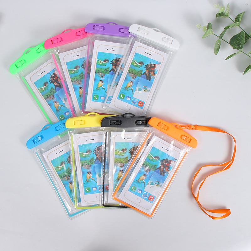 Luminous Fluorescence Mobile Phone Waterproof Bag Solid Color Transparent Outdoor Drifting Swimming Diving Cellphone Protection Bag