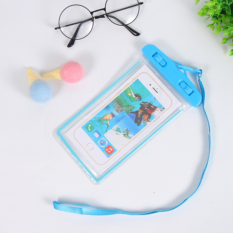 Luminous Fluorescence Mobile Phone Waterproof Bag Solid Color Transparent Outdoor Drifting Swimming Diving Cellphone Protection Bag