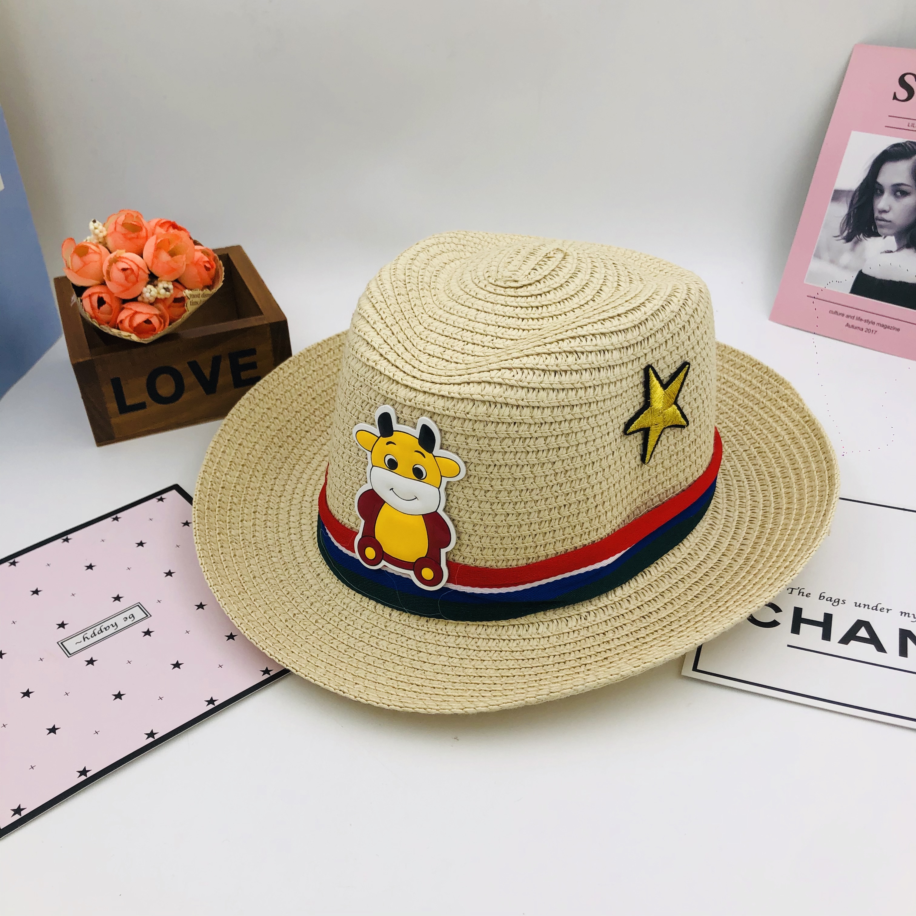 New Summer Children's Straw Hat Sun Protection Sun Shade Top Hat Children's Cartoon Cute Straw Woven Top Hat New Summer Children's Straw Hat Sun Protection Sun Shade Top Hat Children's Cartoon Cute Straw Woven Top Hat