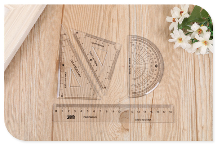 Plastic stationery ruler students examination triangle protractor ruler set ruler