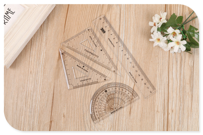Plastic stationery ruler students examination triangle protractor ruler set ruler
