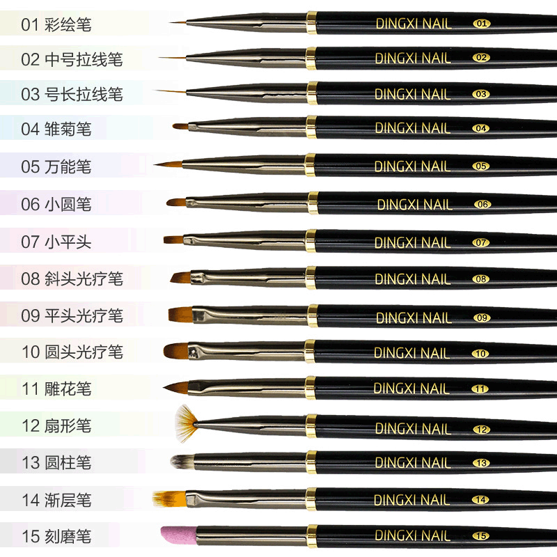 Gel Brush Mink Hair Nail Polish Pen Crystal Carved Phototherapy Line Drawing Pen Nail Brush Pen Set Flower Drawing Fluoresent Marker