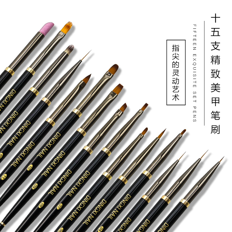 Gel Brush Mink Hair Nail Polish Pen Crystal Carved Phototherapy Line Drawing Pen Nail Brush Pen Set Flower Drawing Fluoresent Marker